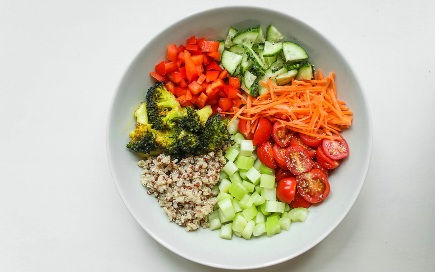 Bowl of healthy vegetables and grains.